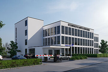 3-D-Rendering des zukünftigen Gesundheitscampus in Remscheid, Ansicht mit Seitengebäude